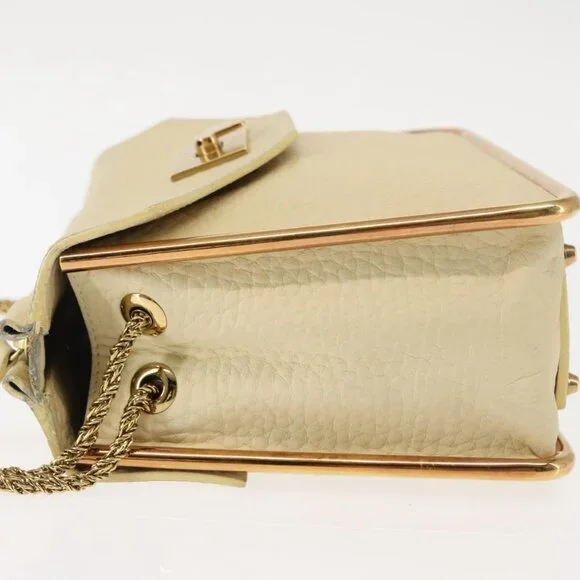 Authentic Chloe Sally Shoulder Bag Leather Beige Gold
